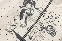 Polka Dot Zip‑Up Hoodie Guitar Girl Graphic