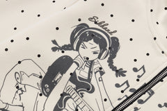 Polka Dot Zip‑Up Hoodie Guitar Girl Graphic