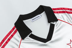 Script Star Embroidery Striped Sleeve Soccer Jersey Polo