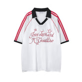 Script Star Embroidery Striped Sleeve Soccer Jersey Polo
