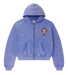 Valley Dreams Washed Purple Speckled Crest Zip Hoodie