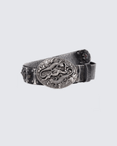 Embossed Dragon Buckle Studded Leather Belt
