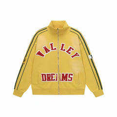 Valley Dreams Yellow Vintage Striped Varsity Zip Track Jacket