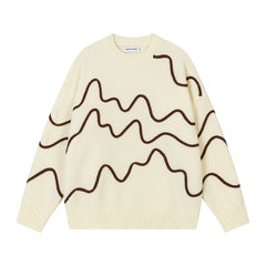 3D Wave Line Applique Knit Sweater