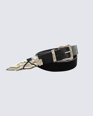 Silver-Embellished Black Eco-Leather Belt