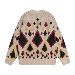 Vintage Argyle Geo Jacquard Knit Sweater