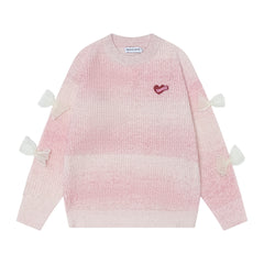 Gradient Knit Sweater Organza Bow & Heart Patch