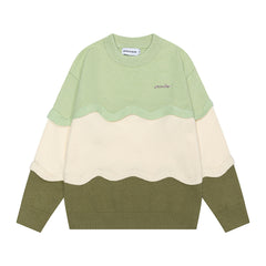 Wavy Color Block Patchwork Knit Sweater