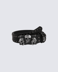 Triple Skull Studded Leather Belt – Gothic Rock Style