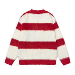 Fuzzy Stripe Snake Graphic Knit Sweater