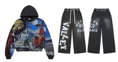 Valley Dreams Witch‑Skull Graphic Black Zip‑Hoodie & Wide‑Leg Pants Set