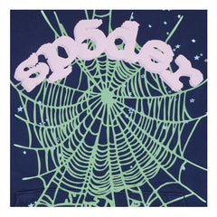 Sp5der OG Web Hoodie Navy Blue Green Pink