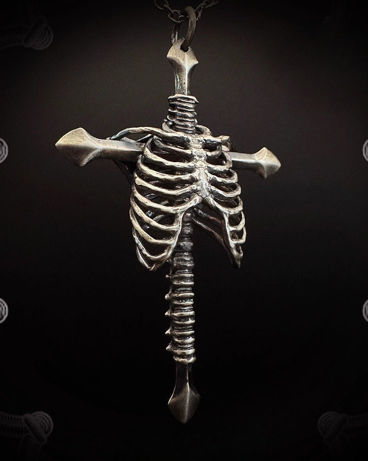 Dark Gothic Rib Cross Necklace