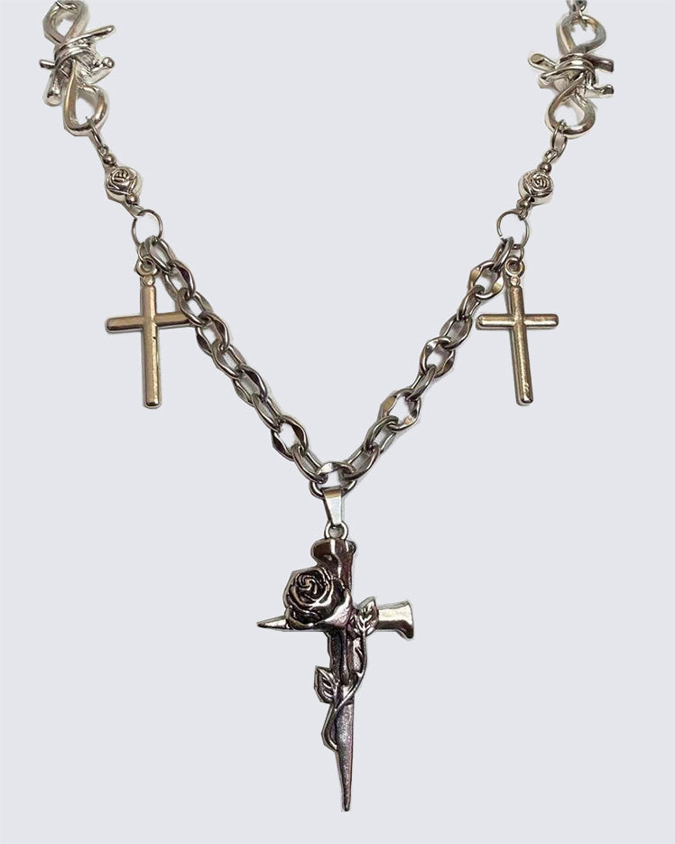 Rose Cross Pendant Necklace