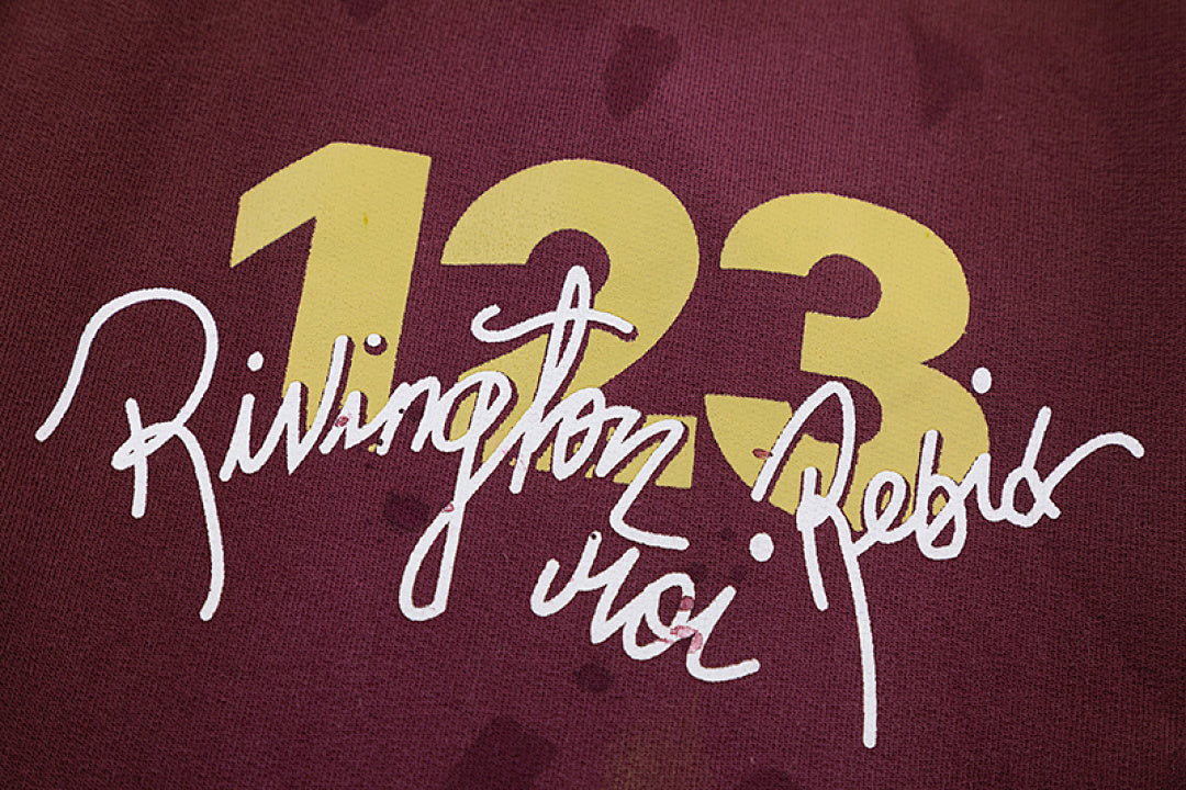 RRR123 Rivington 123 Gold Print Burgundy Splash‑Dye Jogger Pants