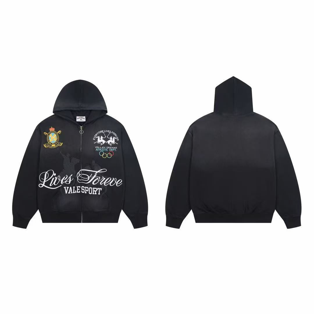 Vale Forever Vintage Olympic Graphic Zip Up Hoodie Black