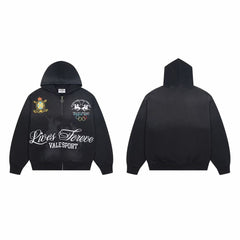 Vale Forever Vintage Olympic Graphic Zip Up Hoodie Black