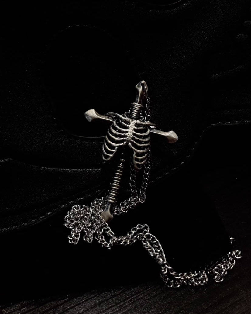 Dark Gothic Rib Cross Necklace