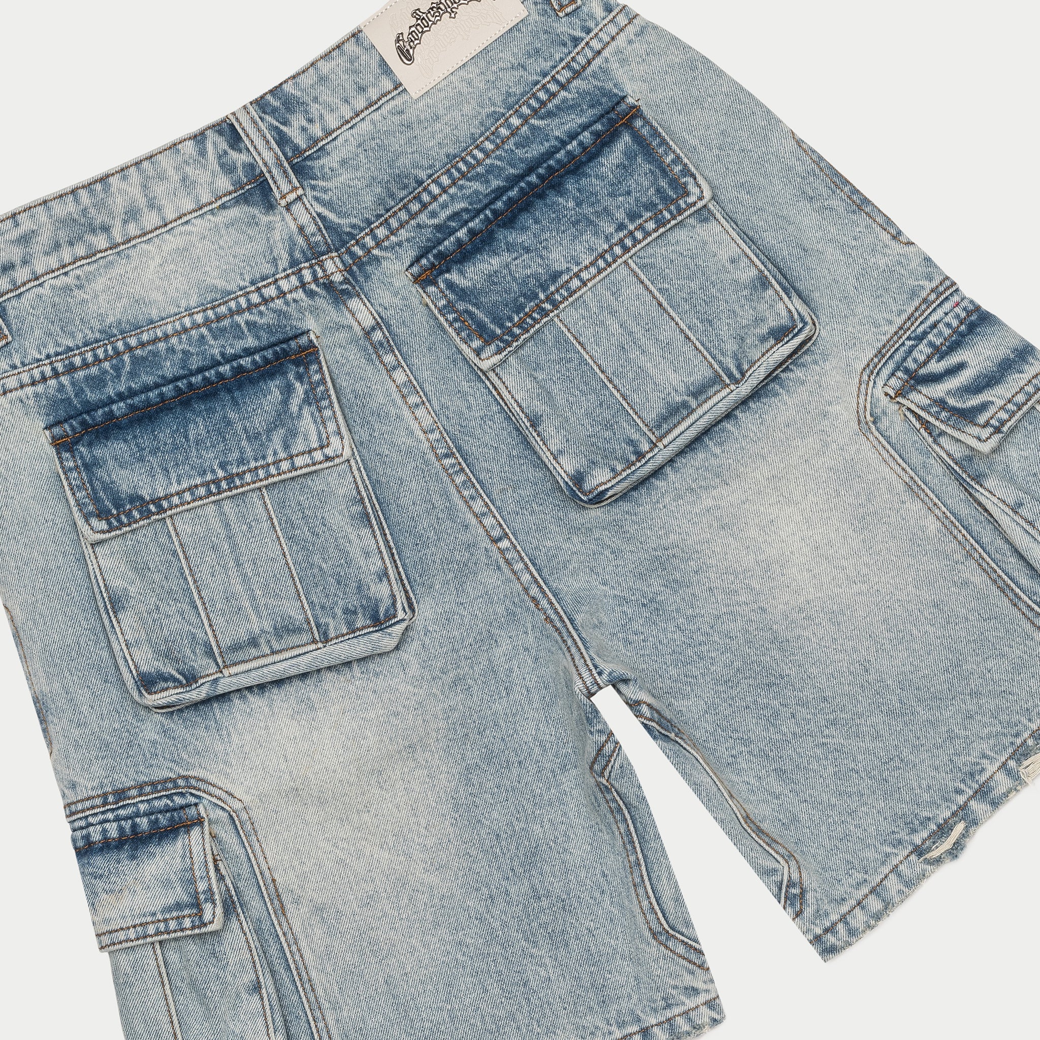 Octagon Cargo Denim Shorts (Blue)