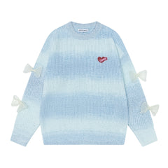 Gradient Knit Sweater Organza Bow & Heart Patch