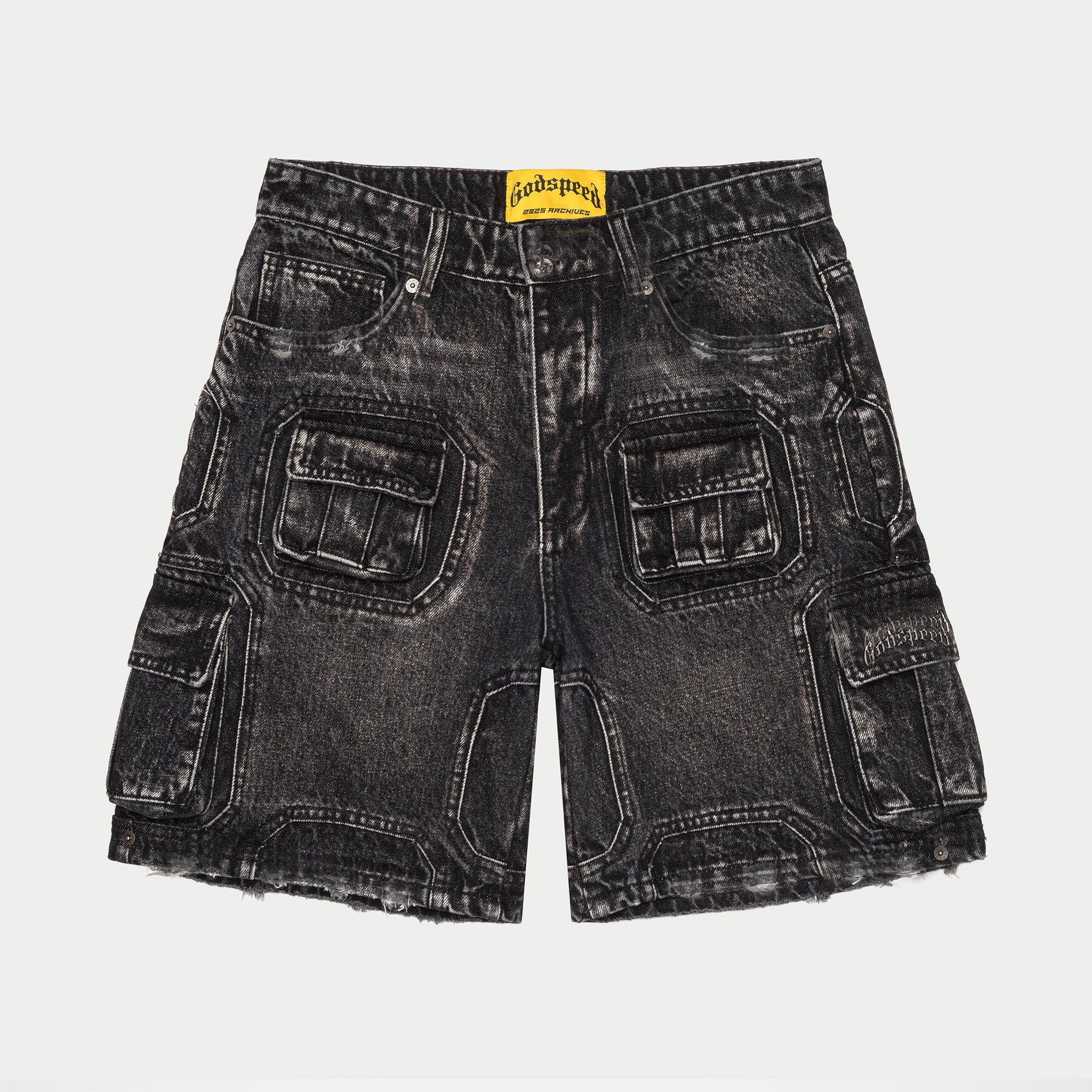 Octagon Cargo Denim Shorts (Black)