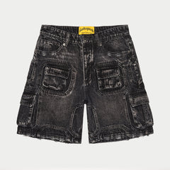 Octagon Cargo Denim Shorts (Black)