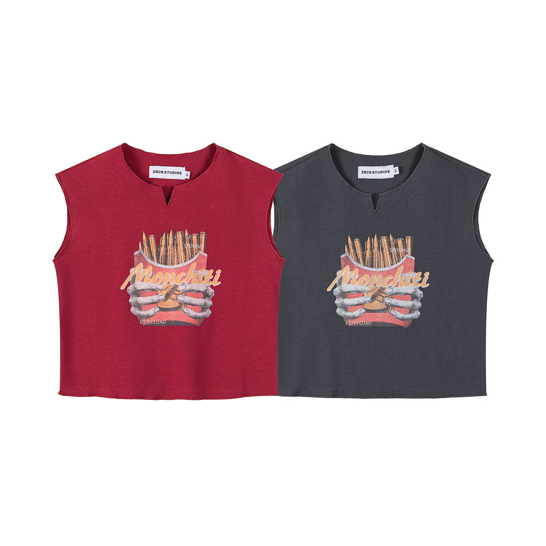 Notch Neck Skeleton French Fries Graphic Cropped Tank