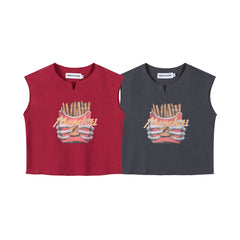 Notch Neck Skeleton French Fries Graphic Cropped Tank