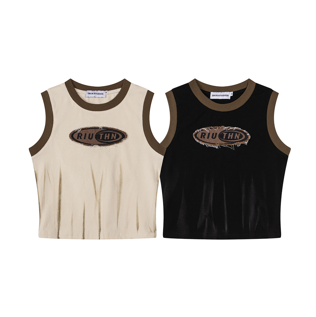 Contrast Ringer Frayed Patch Gradient Tank Top