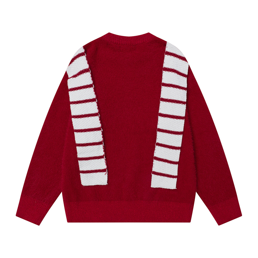 3D Reindeer Applique Fuzzy Crewneck Sweater