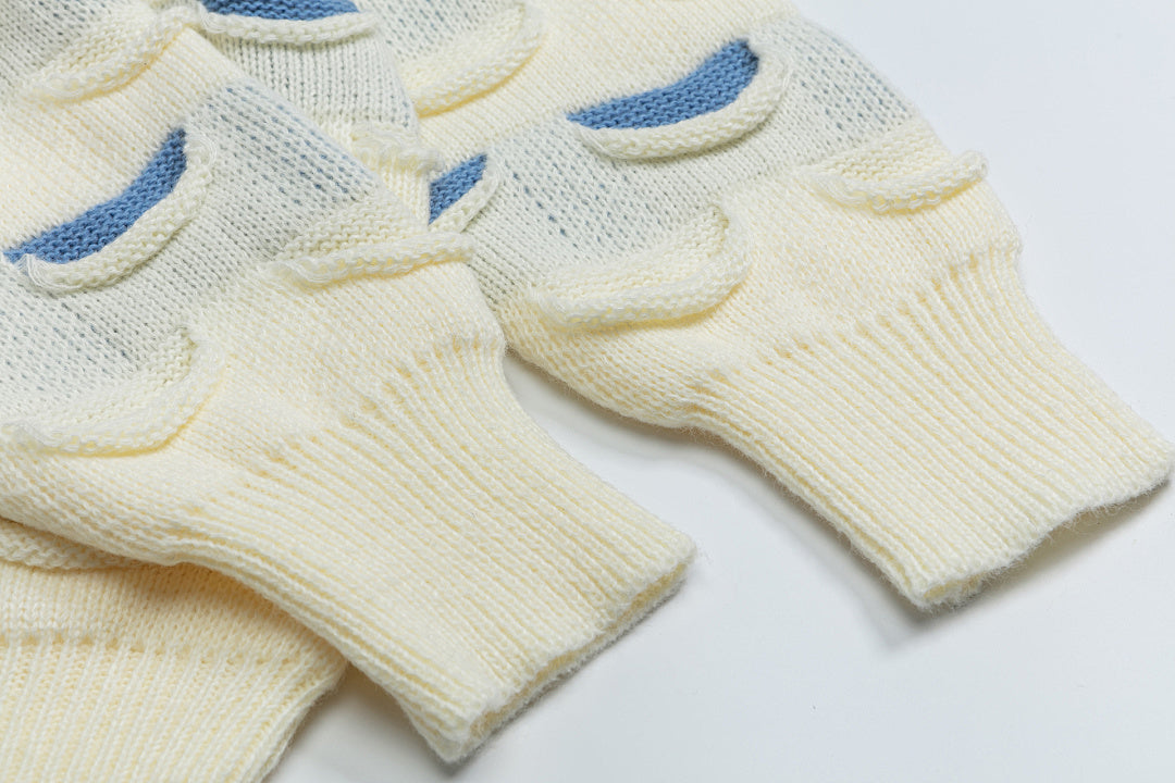 3D Layered Crescent Jacquard Crewneck Sweater