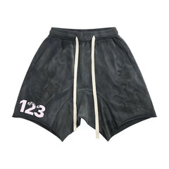 RRR123 Rivington 123 Pink Print Washed Raw‑Edge Sweat Shorts