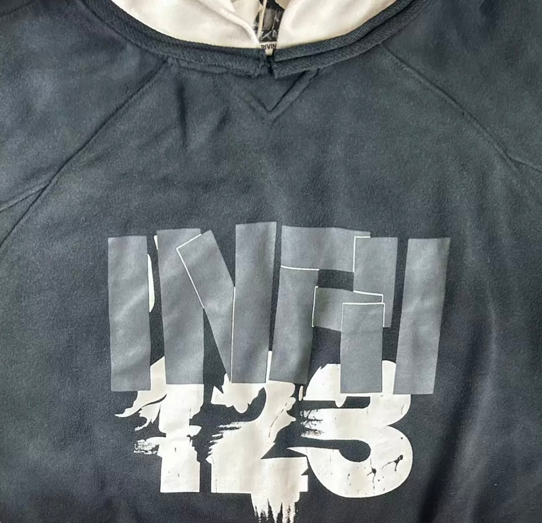 RRR123 Fear Of God Distressed Print Cropped Hoodie