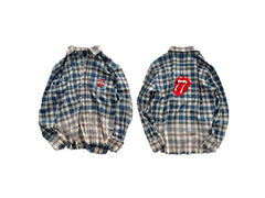 Street Ace False Perception Tongue Print Distressed‑Hem Plaid Shirt