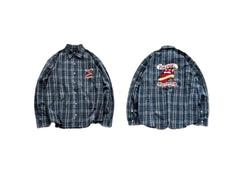 Street Ace False Perception Ribbon‑Tongue Blue‑Green Plaid Shirt