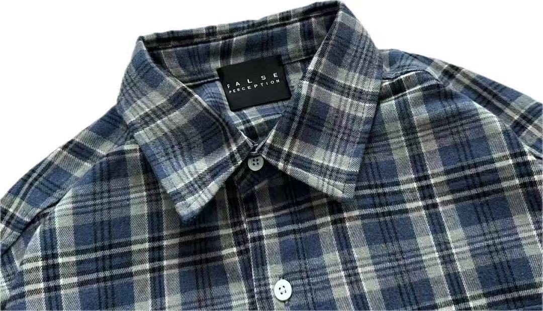 Street Ace False Perception Ribbon‑Tongue Blue‑Green Plaid Shirt