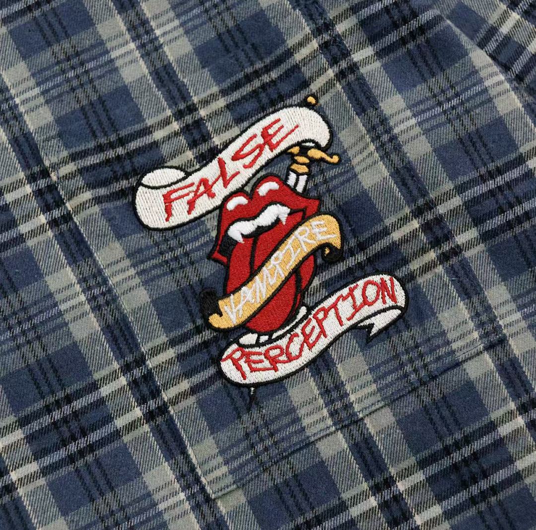 Street Ace False Perception Ribbon‑Tongue Blue‑Green Plaid Shirt