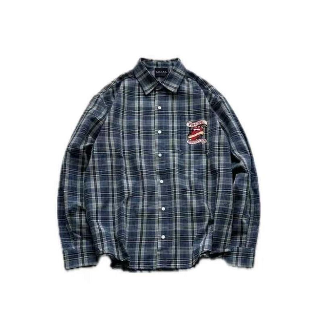 Street Ace False Perception Ribbon‑Tongue Blue‑Green Plaid Shirt
