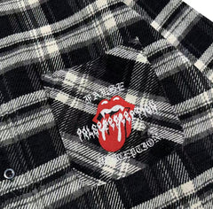 Street Ace False Perception Tongue Print Black‑White Plaid Shirt