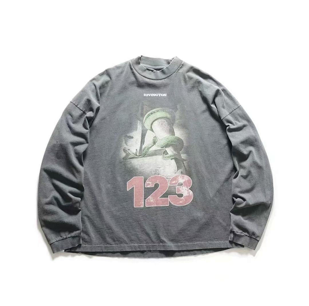 RRR123 Rivington INRI 123 Religious Graphic Mock‑Neck L/S Tee