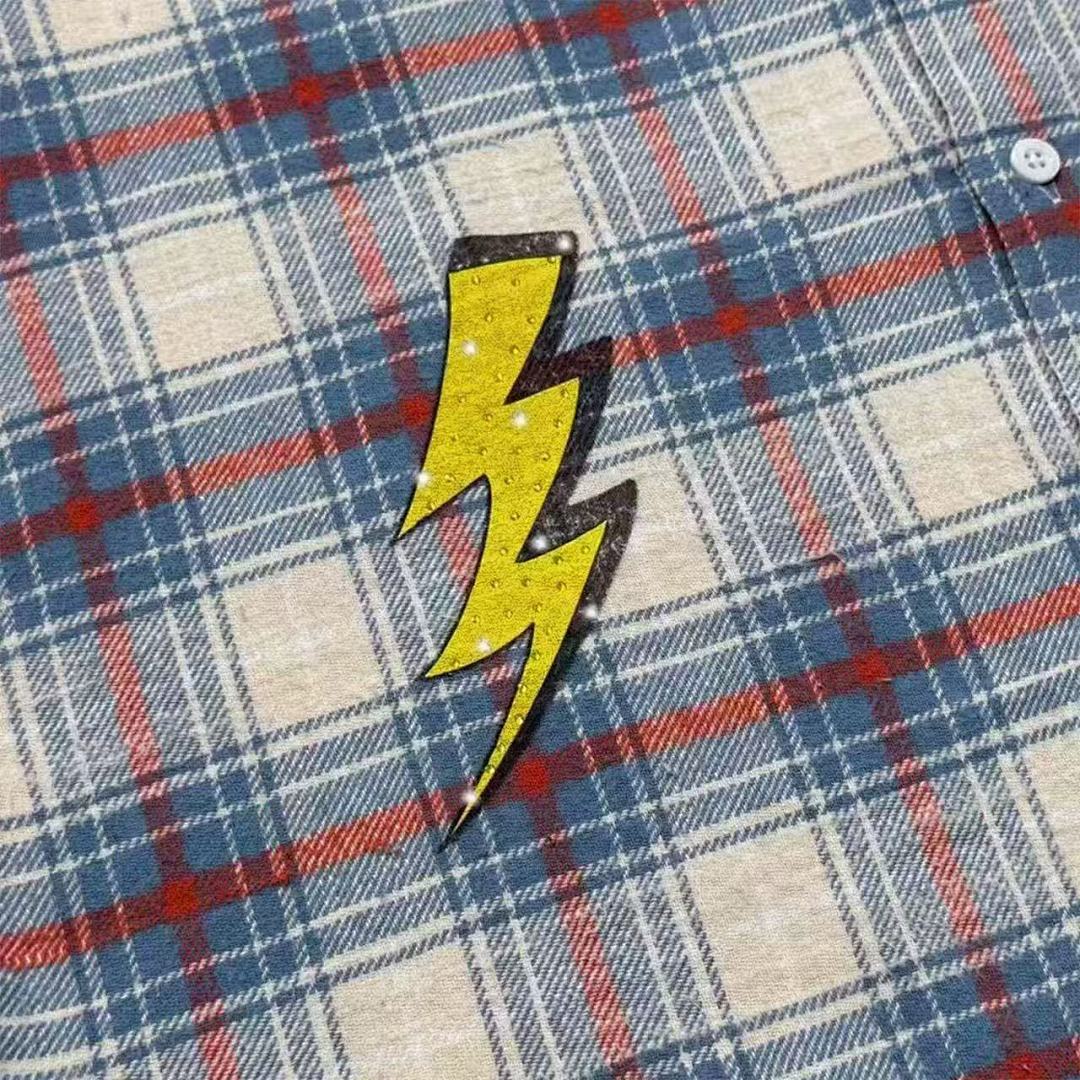 Street Ace False Perception Cartoon Print Distressed‑Hem Vintage Plaid Shirt