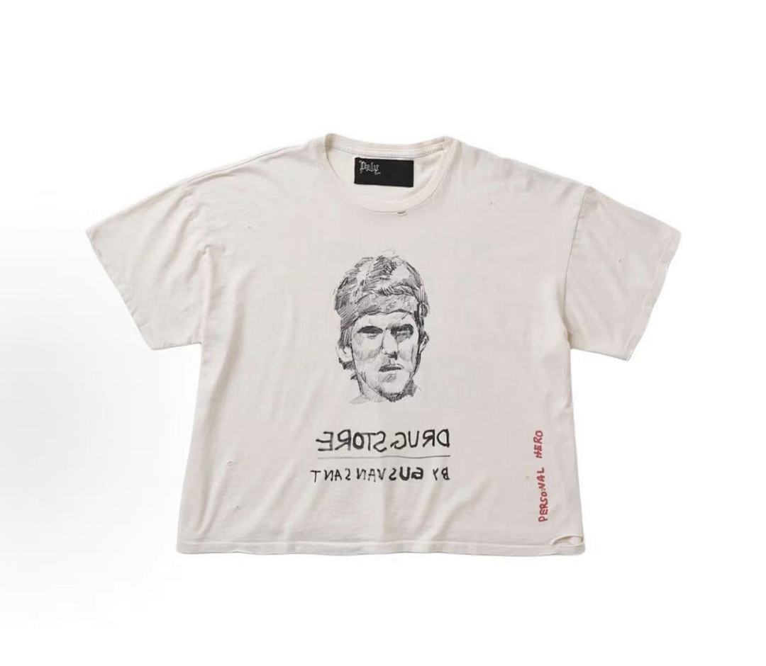 Play Hollywood Hand‑Drawn Portrait Slogan Vintage Cropped Tee