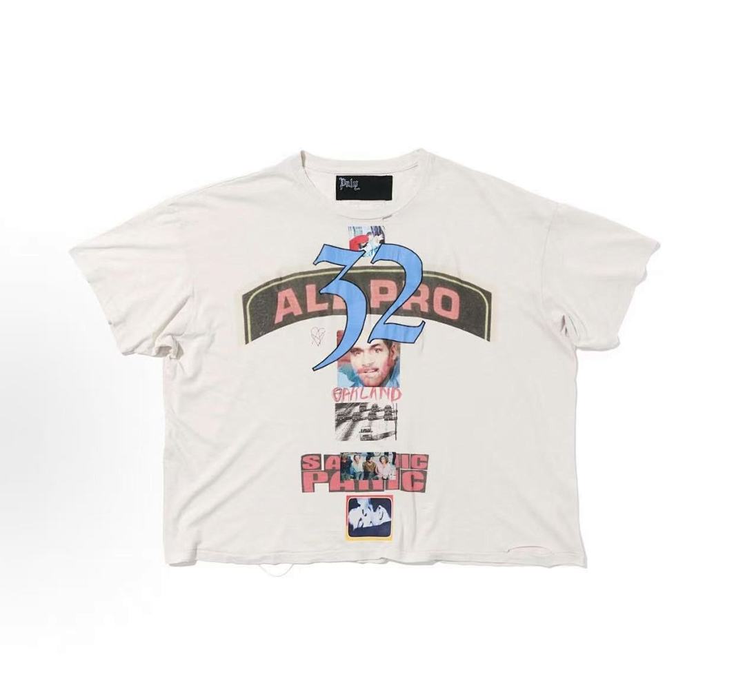 Play Hollywood OJ‑MANSON 32 ALL‑PRO Portrait Print Distressed Cropped Tee