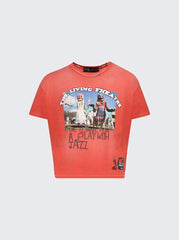 Play Hollywood The Living Theatre Jazz Print Vintage Cropped Tee