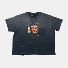 Play Hollywood Blaming Youth Collage Print Distressed Cropped Tee