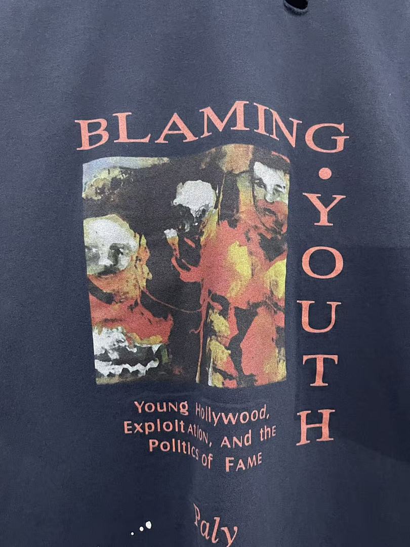 Play Hollywood Blaming Youth Collage Print Distressed Cropped Tee