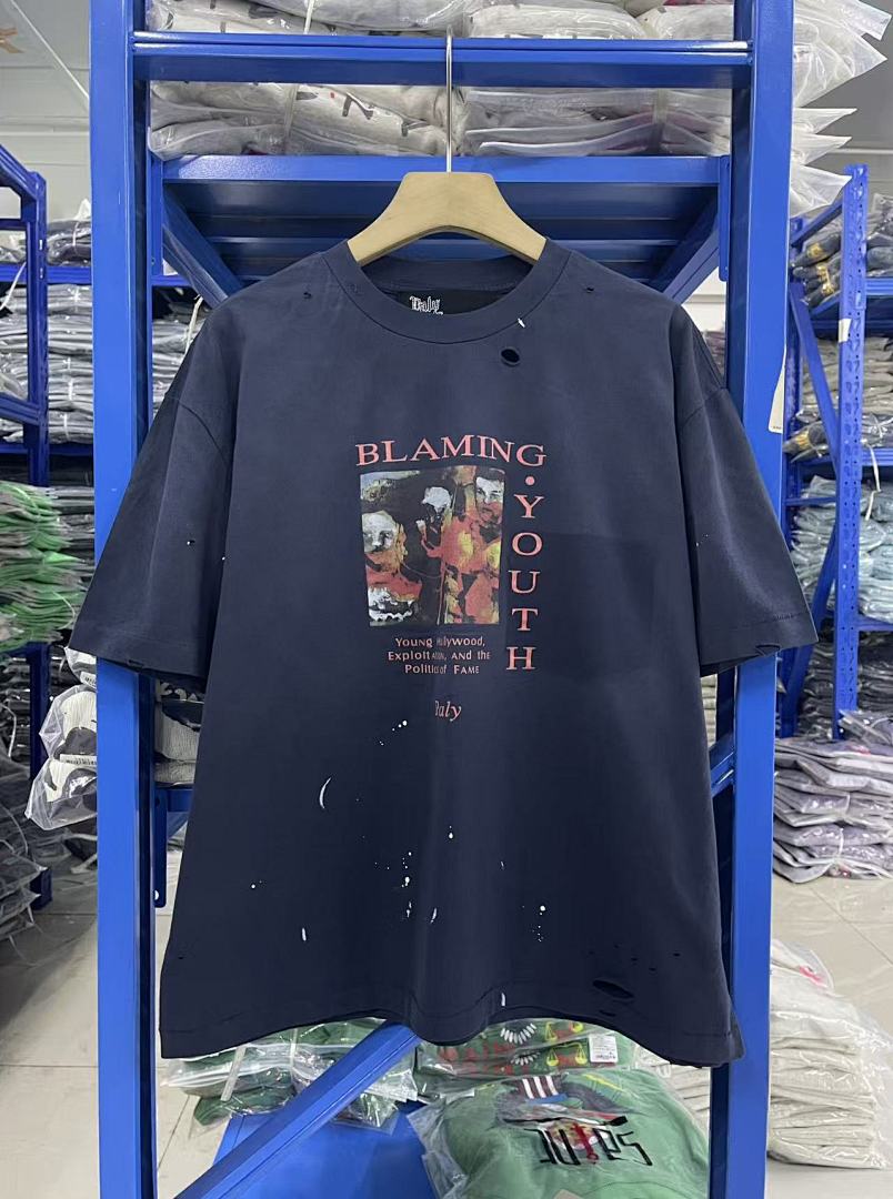 Play Hollywood Blaming Youth Collage Print Distressed Cropped Tee
