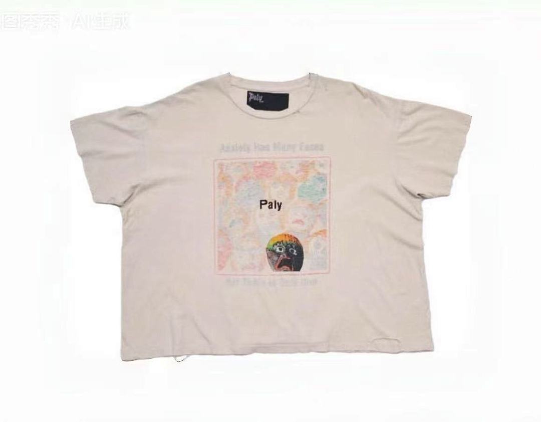 Play Hollywood Anxiety Has Many Faces Graphic Distressed Cropped Tee