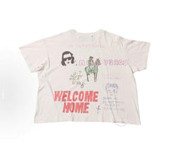Play Hollywood Welcome Home Demon Brother Doodle Print Distressed Cropped Tee