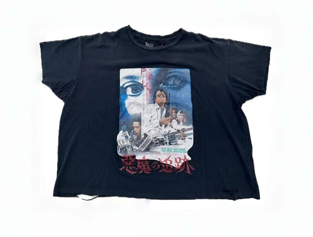 Play Hollywood Devil Chase Vintage Movie Poster Distressed Cropped Tee